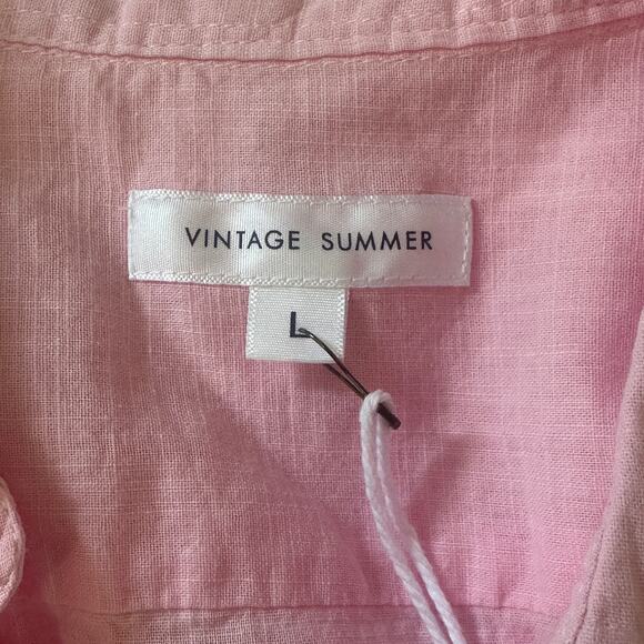 VINTAGE SUMMER SWIMWEAR COTTON BUTTON UP COLLARED SHIRT IN PINK NWT SIZE LARGE‎ - Picture 10 of 10